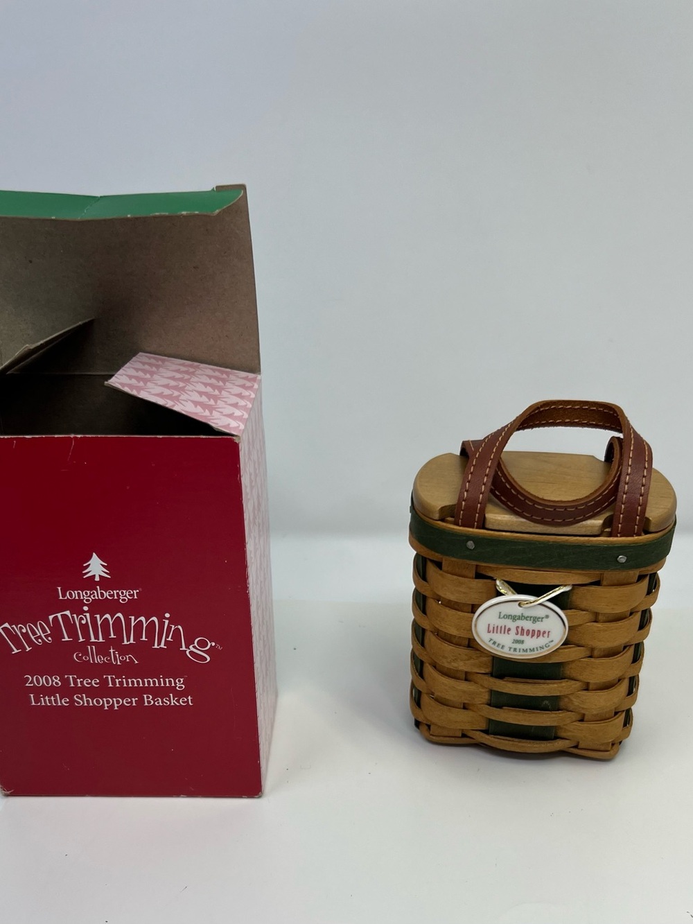 LONGABERGER TREE TRIMMING 2008 LITTLE SHOPPER BASKET Vintage Christmas Holiday
